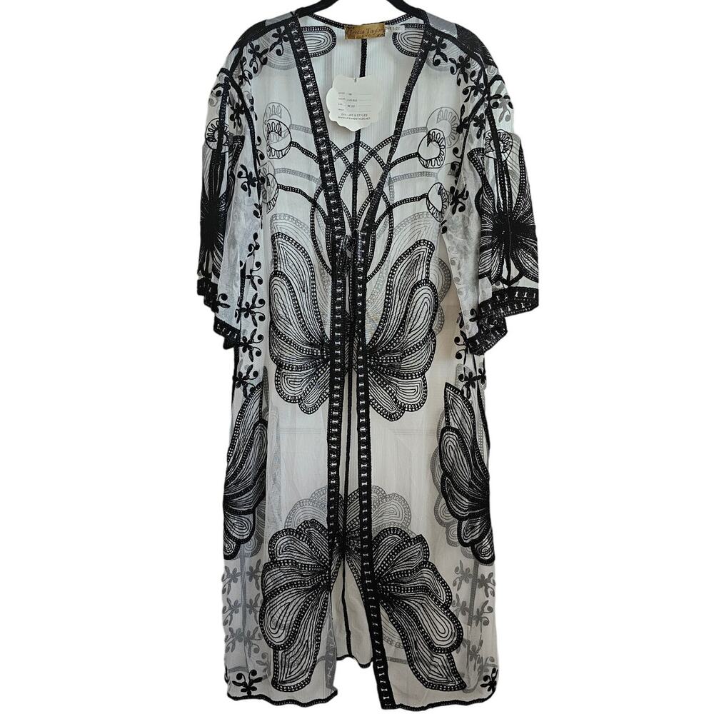 NWT Jessica Taylor Sheer Lace Black Kimono Cover Up One Size - Picture 1 of 5